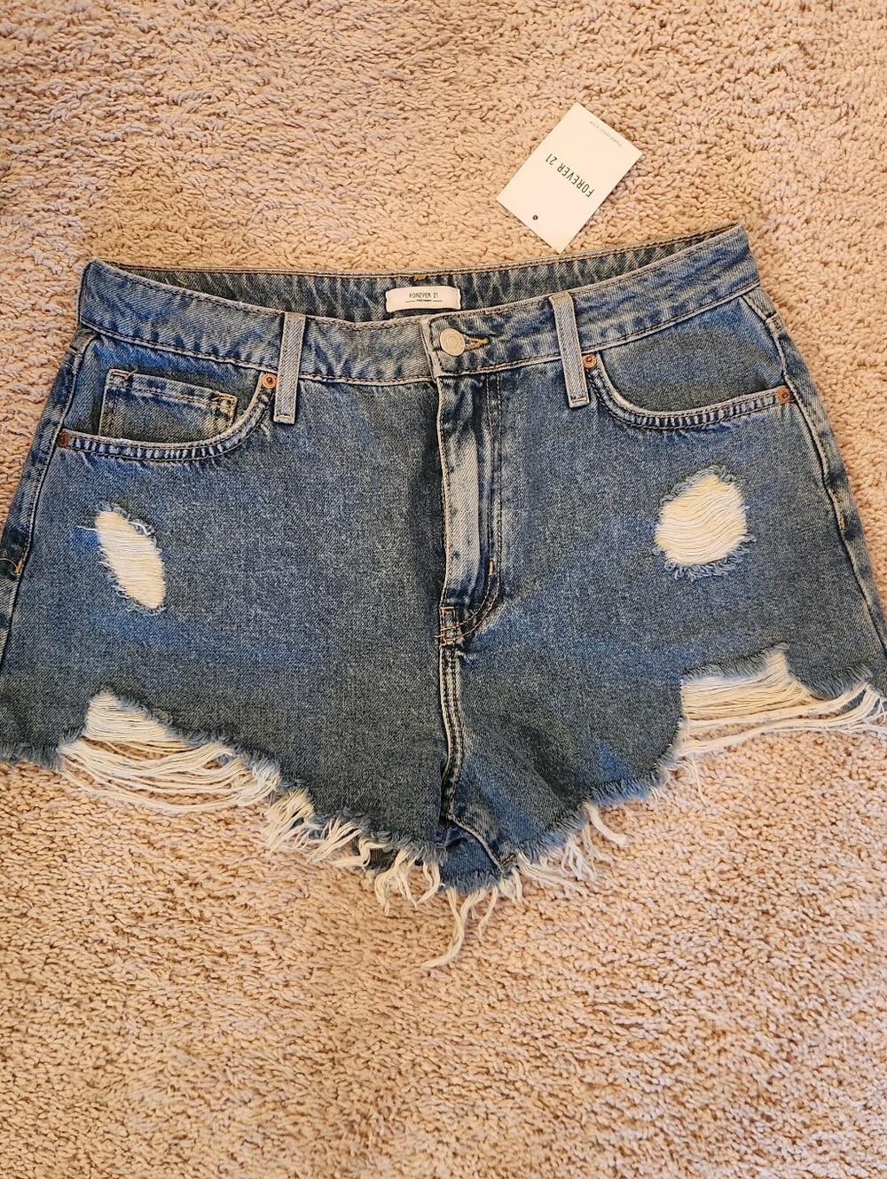 Forever 21 Distressed High-Rise Denim Shorts - Blue Size 28